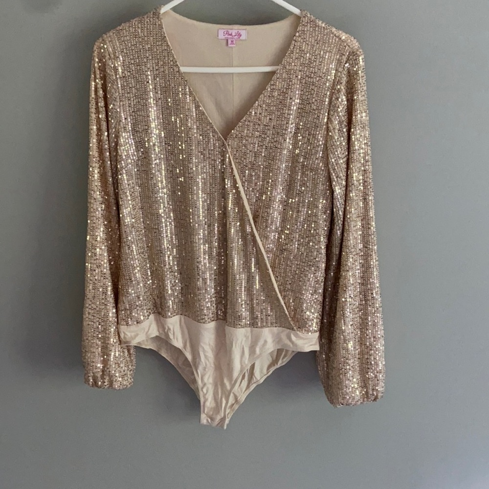 Pink Lily Gold Sequin Top/Bosysuit